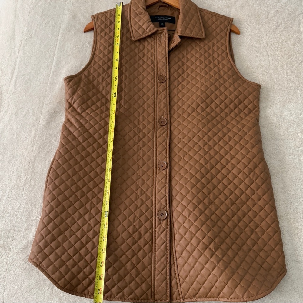 Marc New York Vest Jacket Womens Size M Sleeveless Faux Leather Belted Caramel - Picture 9 of 12